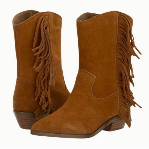 Nanette Lepore Shoes - Nanette Lepore Western Boots Cognac Monica Suede Fringe Size 7